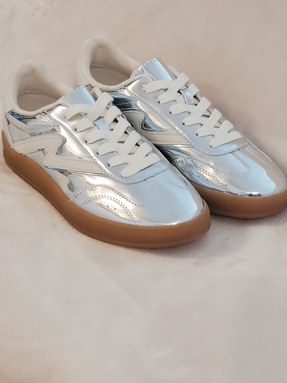 Madden Girl Silver Metallic Sneakers with Gum Sole